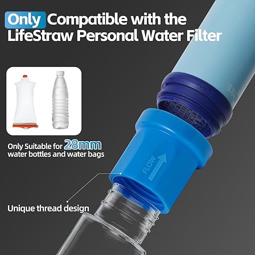 4 Pcs Water Filter Coupling Compatible with LifeStraw, Easy Drinking & Sharing, Unique Thread Fits 28mm Water Bottles & Bags, Portable Adapter Kit for Water Filtration System, Hiking Gear