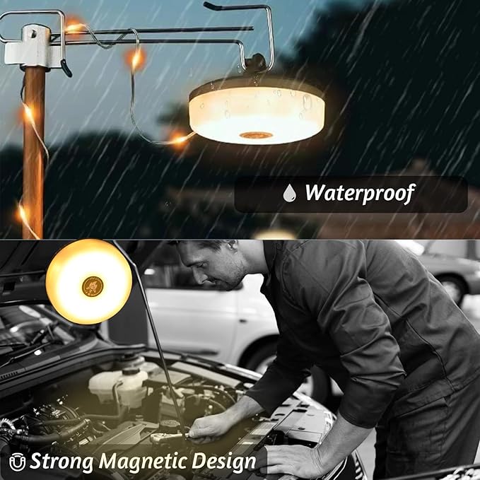 Camping String Lights, 32.8ft Portable Outdoor String Lights with 8 Lighting Modes, Qucick Storage, 2 in 1 Waterproof Camping Lanterns for Camping, Christmas, Outdoor