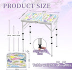Folding Camping Table 2ft Portable Pinic Table Adjustable Height Small Card Table Aluminum Foldable Lightweight with Carry Handle for Outdoor Indoor Hiking Camp BBQ Beach (Blooming Floral)