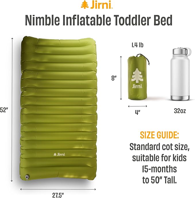 Inflatable Toddler Travel Bed with Pump Sack – Ultralight Kids Travel Mattress, Ripstop Nylon Construction, Compact Portable Sleeping Pad for Travel & Camping