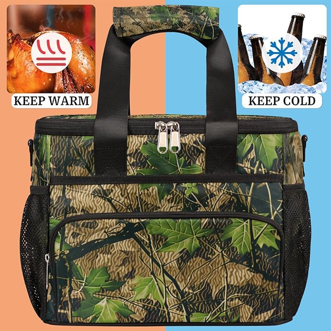 Leakproof Reusable Insulated Cooler Lunch Bag Camouflage Forest Tree Pattern Picnic Lunch Box for Women Men Cooler Tote Office Work Camping Beach 24 Can 15L
