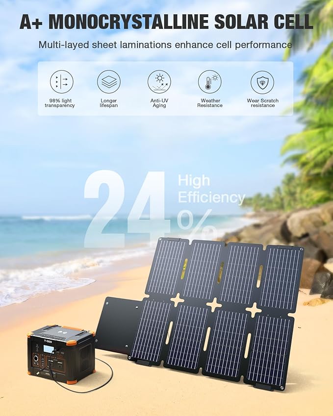 GRECELL Portable Power Station 300W with 80W Foldable Solar Panel, 230Wh LiFePO4 (LFP) Battery with Portable Solar Charger IP67 Waterproof Outdoor Cell Phone Solar Charger for Camping