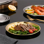 Stainless Steel Plates 8Pcs Metal Dining Dish Stainless Steel Round Plate Shallow Tray BBQ Picnic Camping Food Container Tableware Set(23cm Silver)