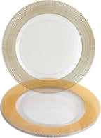 PARTY BARGAINS 13-Inch Charger Plates - 4 Pack, Clear Gold Textured Rim, Heavy-Duty Disposable Chargers for Elegant Dining - Ideal for Weddings and Formal Events