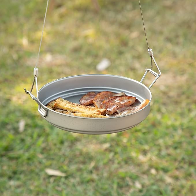 SILVERANT Camping Plate Titanium Pan Dish Plate with Handle & Mesh Bag, Large Reuseable Ultralight Dinner Plate for Camping Outdoors Backpacking (1500ML)