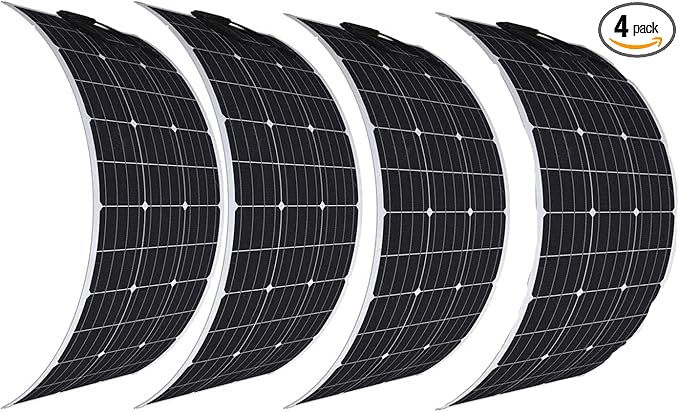 400 Watt Solar Panels High Efficiency 4pcs Flexible 100W 12V Monocrystalline Solar Panel PV Modul Power Chager for RV Marine Rooftop Battery and Other Off-Grid Applications