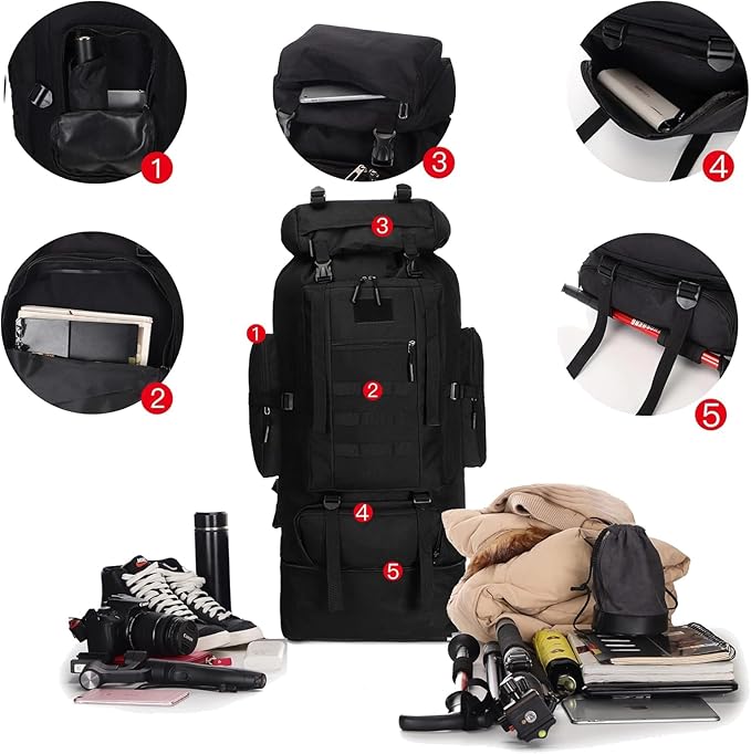 100L Hiking Backpack Men Large Waterproof Camping Backpack Lightweight Packable Backpacking Backpack Daypack Military Rucksack for Men Travel Climbing Outdoor Sports
