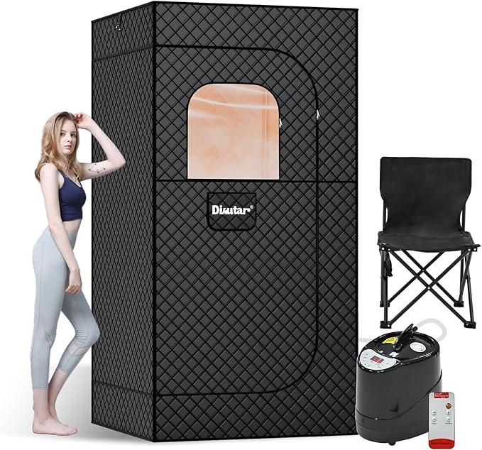 Sauna Box - Portable Sauna for Home with Upgraded 3L 1500W Steamer, Folding Chair and Non-Slip Mat for Relaxation Spa, 5-Layer Waterproof & Insulated Steam Saunas Tent, 3 * 3 * 6ft, Larger (Black)