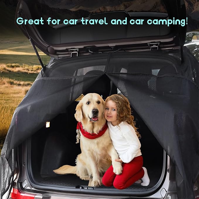 Car Tailgate Mesh Screen, Magnetic Mount Auto Tailgate Rear Windshield Sunshade Net, Breathable Trunk Mesh Tent Vehicle Camping for SUV Van MPV, Camping Gear Accessories
