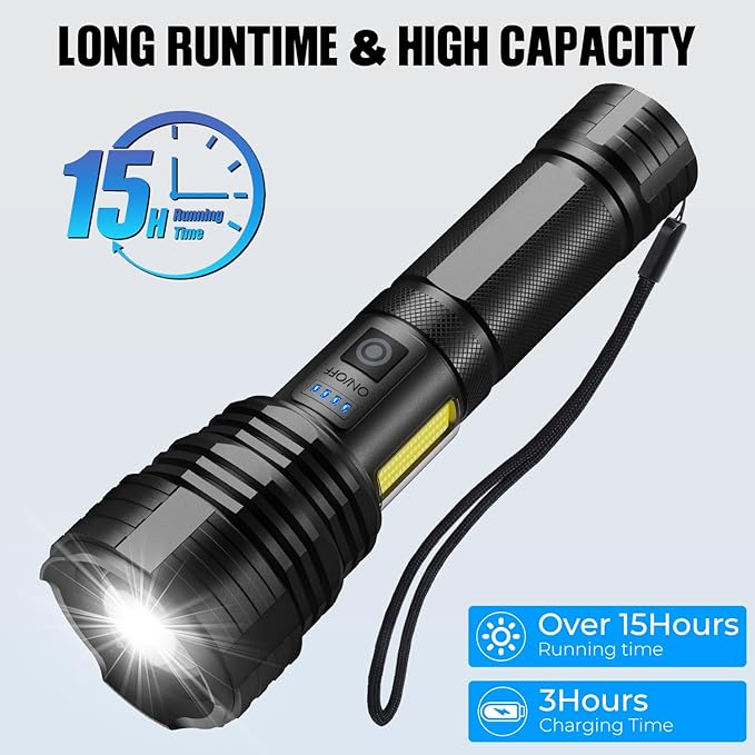 Flashlight Rechargeable Flashlights High Lumens, 99,000 LM Bright LED Flashlight Powered Flash Light, USB Rechargeable Flashlights & Waterproof Handheld Flash lights for Home Camping Hiking(2 Pack)