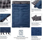KingCamp Double Sleeping Bag for Adults, Queen Size 2 Person XXL Flannel Sleeping Bag, Waterproof Lightweight Flannel Quilt with 2 Pillows, Perfect for Couples Family Camping Hiking