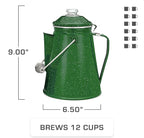 COLETTI Classic Enamel Set Coffee Percolator & Mugs — The Most Nostalgic Camping Coffee Pot, Now Modernized [Green Enamel, 12 Cup Percolator Coffee Pot & Set of 4 Mugs]
