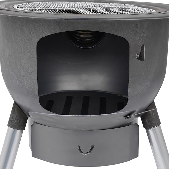 Wood Burning Stove with Grill Rack, Portable Camping Rocket Stove Chimney Charcoal Grill & 3 stove rings, for Outdoor Backyard Cooking, Picnic and Barbecue (Silver+Grey, 16.9 in)