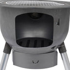 Wood Burning Stove with Grill Rack, Portable Camping Rocket Stove Chimney Charcoal Grill & 3 stove rings, for Outdoor Backyard Cooking, Picnic and Barbecue (Silver+Grey, 16.9 in)