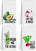 4Pcs Funny Kitchen Towels 24x14 Inch, Avocado Onion Asparagus Beet Waffle Weave Dish Towels for Kitchen Home Farmhouse, White Absorbent Microfiber Hand Tea Towel, Housewarming Gifts for Women Mom