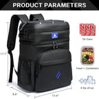 Laripwit Picnic Backpack Cooler Bag - 54 Cans Black Cooler Backpack Insulated Leak-Proof Lunch Backpack with Cooler Compartment Large Double Deck Soft Cooler Bag for Beach,Camping,Travel