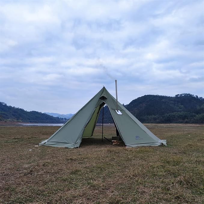 Tipi Hot Tent with Fire Retardant Stove Jack for Flue Pipes, 5~8 Person, Teepee Tents for Family Team Outdoor Backpacking Camping Hiking