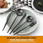 Matte Black Silverware Set, Oliviola 40-Piece Stainless Steel Flatware Cutlery Set Service for 8, Satin Finish Kitchen Utensil Set, Dishwasher Safe
