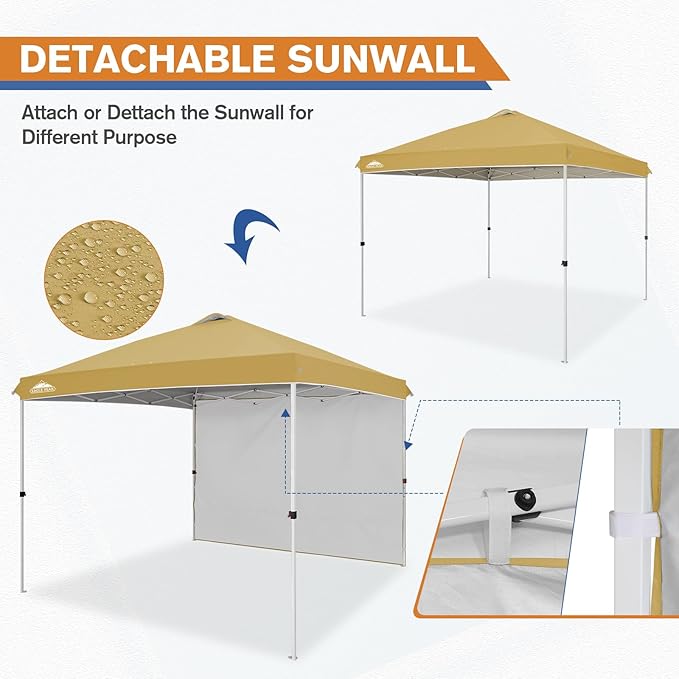 EAGLE PEAK Commercial Canopy 10x10 Pop Up Canopy Tent with 1 Sidewall, Easy Setup Heavy Duty Instant Event Shelter for Vendors & Markets, Outdoor Sun Shade, Beige