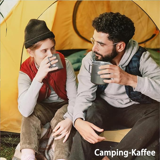 Titanium Mug Camping Pot Titanium Cup 420ml & 750ml Titanium Pot with Lid, Spork, Bag Lightweight Titanium Camping Pot for Backpacking Hiking Picnic and Traveling