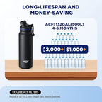 Membrane Solutions C3 Filtered Water Bottle, 32oz Stainless Steel Water Bottle with Replaceable UF+ACF Filter Cartridge, Portable Water Filter, Travel, Hiking & Camping for Drinking Water