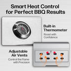 Large Built-In Charcoal BBQ Grill, Charcoal Grills with Liftable Tray, Insulated Hood & Temperature Gauge, Heavy-Duty Stainless Steel Barbecue Grill for Outdoor Kitchen, Family Parties, and Camping