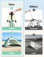 Glymnis Pop Up Beach Tent Sun Shade Shelter for 3-4 Person with UPF 50+, Lightweight & Easy Setup, Vent Windows & Zippered Door, Extended Floor Family Instant Beach Tent