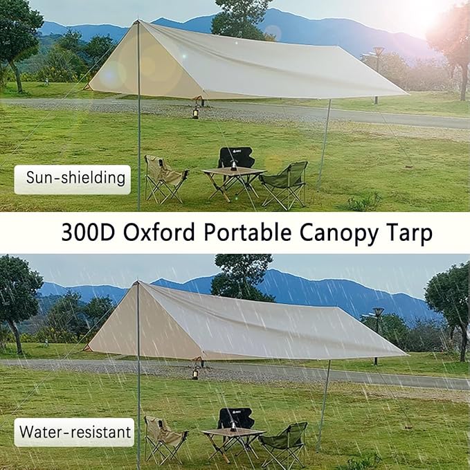 Bell Tent Set with Tent Tarp for 4 Season Camping, 300D Oxford Waterproof Yurt Tents with Porch and Top Stove Jack Living 4/6Person Family Tents