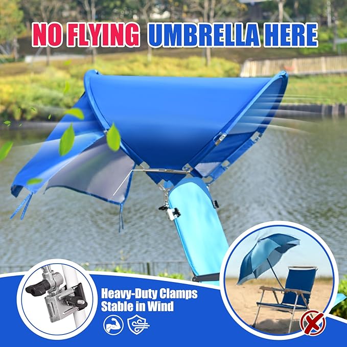 XL Universal Beach Chair Umbrella Canopy, UPF 50+ Chair Sun Shade Attachment with Adjustable Clamp for Camping, Lawn, Wheelchair, Tanning, Zero Gravity, Lounge, Outdoor Chairs, Oversized, 2 Pack