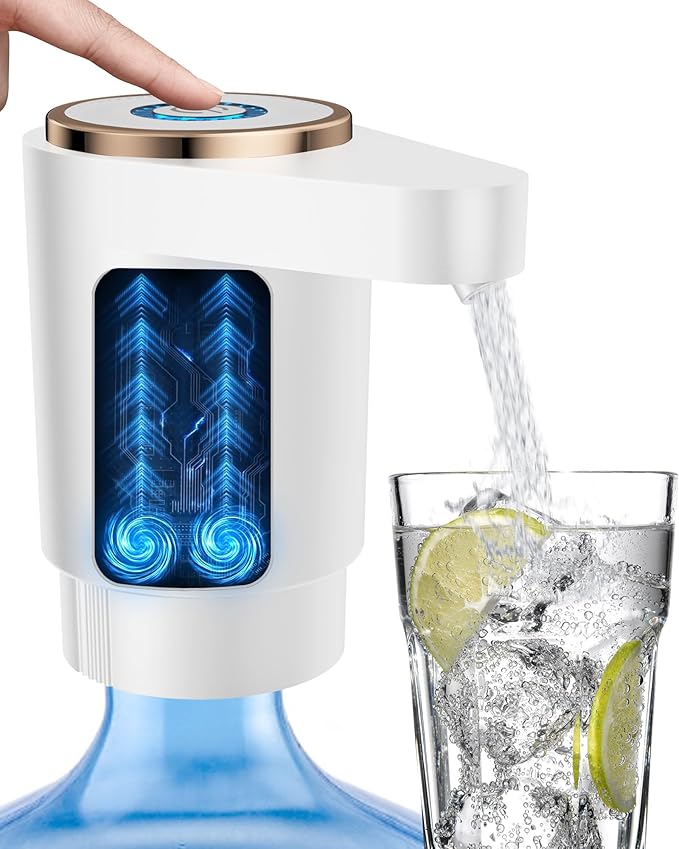 Water Jug Pump for 5 Gallon Bottle – Portable Electric USB-C Charging Dispenser, Dual Powerful Motors, Fast Flow, Fits 2-5 Gallon Jugs – Ideal for Home, Office, Camping, RV, White