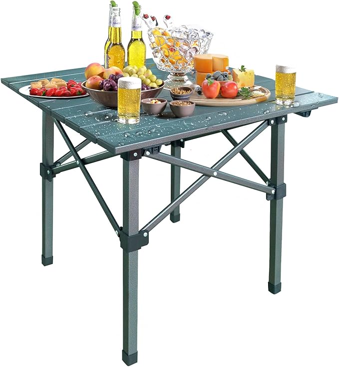 Folding Camping Table, Portable Lightweight Beach Tables for Sand Foldable, Aluminum Roll-up Folding Square Table for Outdoor Camping, Picnic, Card, Travel