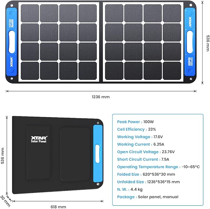 XTAR SP100 100w Solar Panel, Portable Solar Panel Solar Power, Foldable Solar Panel with Independent Charger, Solar Power Panel for Power Station Solar Generator RV Solar Camping 1Pack-1