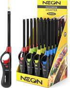 NEON Lighter, Refillable Butane Candle Lighter, 24 Pack Multi-Purpose Reusable Lighters with Long Metal Wand and Adjustable Soft Flame for BBQ, Grill, Stove, Camping, Hiking, Fireplaces, Kitchen