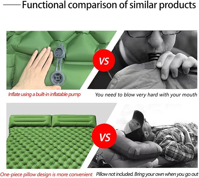 Foldable Inflatable Twin Pad - Portable Sleeping Mattress, Outdoor Equipment for Trail Hiking Travel Picnic Trek Shelter Adventure Resting Sleeping Gear Pillow Cushion Lightweight Bed