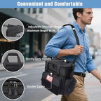 16 L Insulated Lunch Bag for Men Women, Double Deck Tactical Cooler Lunchbox with Leak Resistant Liner, Adjustable Shoulder Strap for Work, Picnic, Hiking, Camping, 12.01" x 8.07"11.47", Black