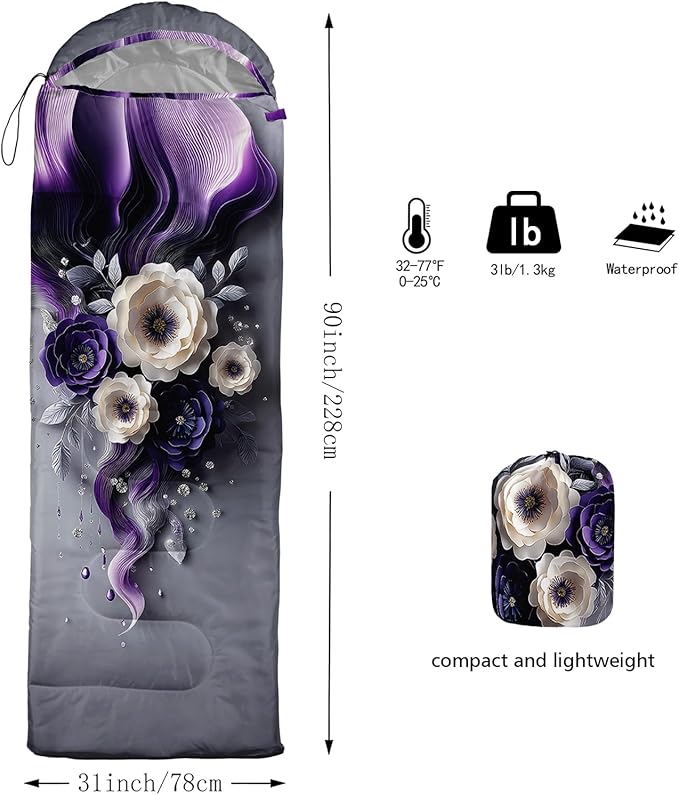 QOOMO Camping Sleeping Bags,3 Season Warm & Cool Weather,Lightweight,Waterproof Sleeping Bags for Adults & Kids,Traveling,and Outdoors,Camping Gear Equipment