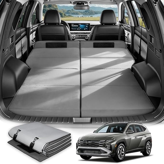 Car Bed for Hyundai Tucson, Foldable Non-Inflatable Memory Foam Camping Mattress, Thickened Portable SUV Trunk Sleeping Pad, Air Mattress Upgrade for Camping & Travel Essentials, With Storage Bag