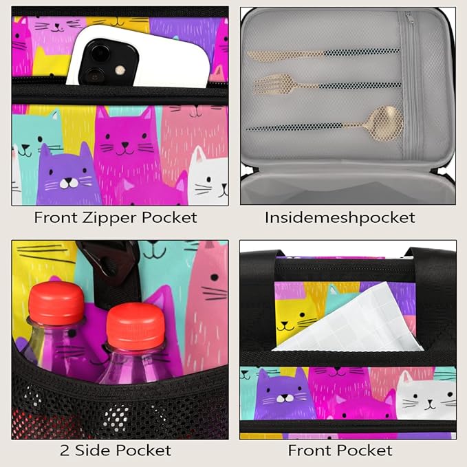 Pardick Colorful Animals Cat Cute Soft Cooler Bag Insulated Lunch Box for Men & Women, Large Leakproof Lunch Bag Portable Beach Cooler for Work, Picnic, Road Trips,Fishing, Travel, Camping,A-15