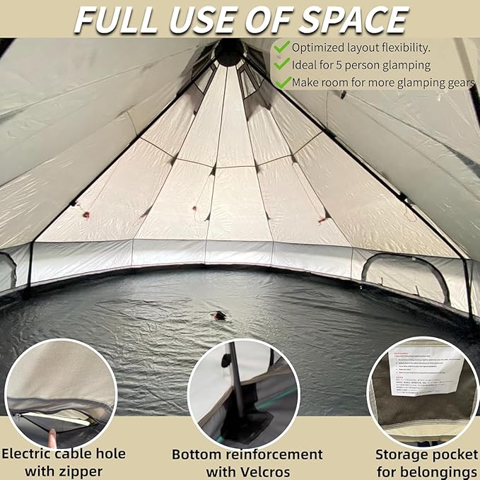 DANCHEL OUTDOOR B2A Portable Bell Tent No Center Pole, 4 Season Yurt with Stove Jack Spacious Interior for 4/8 Person Camping Hiking Glamping 300D Oxford Nylon,13ft/16.4ft Khaki