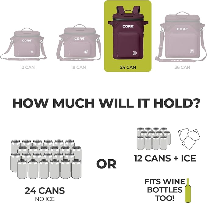 CORE Magnetic Leak Proof Soft Cooler with Waterproof Zipper | Insulated Bag Portable Ice Chest Box | Best Soft Cooler for Food & Beverages for Tailgating, Car Camping, Travel, and Family Beach Picnics