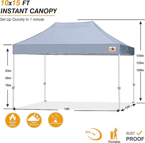 ABCCANOPY Commercial Pop Up Canopy Tent 10x15 Premium-Series, Grey
