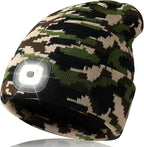 Unisex LED Beanie with Light, Rechargeable Headlamp Hat, Stocking Stuffers Christmas Gifts for Men, Warm Knitted Cap White Elephant Gifts for Dad Adults Teens Men Women Him