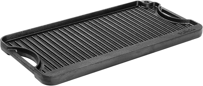 VEVOR Reversible Grill/Griddle, 20x10 inch Pre-Seasoned Cast Iron Griddle, Portable Rectangular Pan with Handle, Family Cookware for Indoor/Outdoor Stove Top Burner, Gas, Camping BBQ, Black