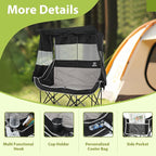 Nice C Double Camping Chair with Canopy, Portable Shade Sports Chair, Umbrella Chairs Camping Couch, Folding Outdoor Loveseat with Cooler Bag, Cup Holders, For Beach, Lawn, Sports, Picnic (Black&Gray)