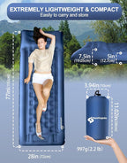 Extra Thick 5 Inch Sleeping Pad - Self Inflating Sleeping Pad with Pillow, Camping Mattress Pad with Foot Pump, Sleeping Pad Mat for Backpacking, Hiking, Traveling (Blue)