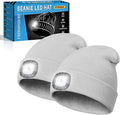 Valentines Day Gifts for Him, Beanie Hats with Light, USB Rechargeable LED Hand Free Headlamp, Birthday Gifts for Men, Women, and Teens, Ideal for Camping, Hiking, 2 Pack, Grey