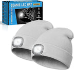 Valentines Day Gifts for Him, Beanie Hats with Light, USB Rechargeable LED Hand Free Headlamp, Birthday Gifts for Men, Women, and Teens, Ideal for Camping, Hiking, 2 Pack, Grey