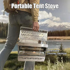 Hot Tent Stove, One-piece Molded Wood Burning Stove with Extra Baking Tray, Outdoor Stainless Steel Stove with 6 Chimney Pipes for Outdoor Heating, Cooking, Fishing(Non-Foldable, More Stable)