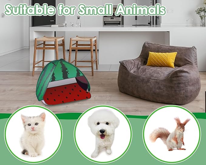 Mini Tent for Pets Small Dog Tent for Beach Portable Pop Up Sun Shade Shelter with Phone Compartment for Puppy and Large Cats Small Animals Sun Canopy for Camping and Outdoor (Watermelon)
