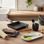 Japanese Cast Iron Tamagoyaki Pan - Pre-Seasoned, Liquid Nitrogen Treated, Non-Rust, Ready to Use, Detachable Wood Handle, Oven Safe, for Omelets, Steak & Camping, Chemical-Free Non-Stick,9x7 Inch